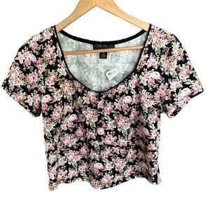 Forever 21 Women's 1XL black floral crop sweatheart Neckline Baby Doll